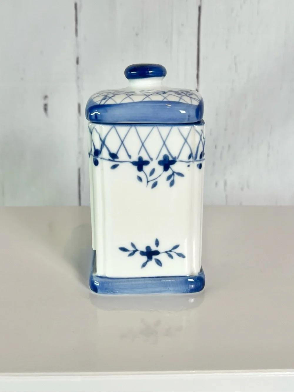 Vintage Blue & White Ceramic Tea Bag, sugar packet Dispenser Cottagecore Decor